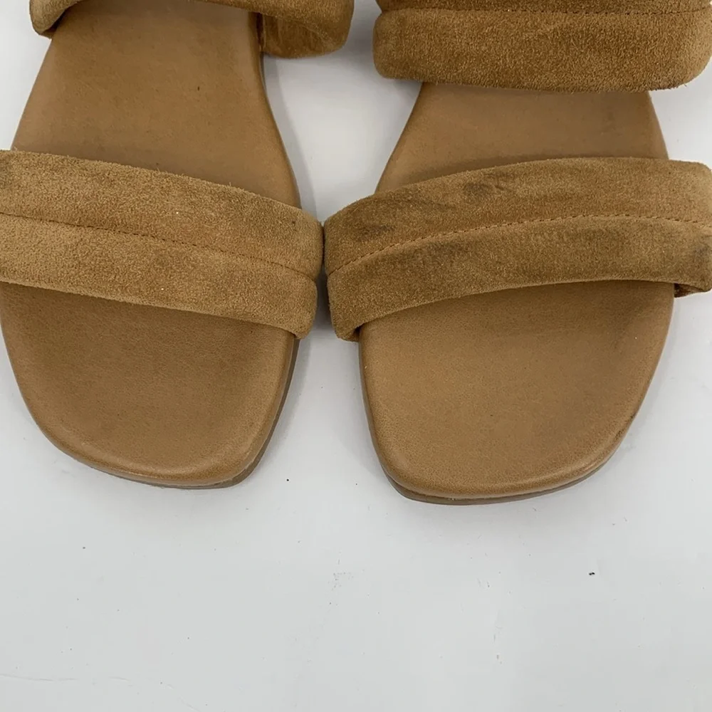 Steve Madden Wizen double strap slide sandal shoe flat brown suede mule puffy 9